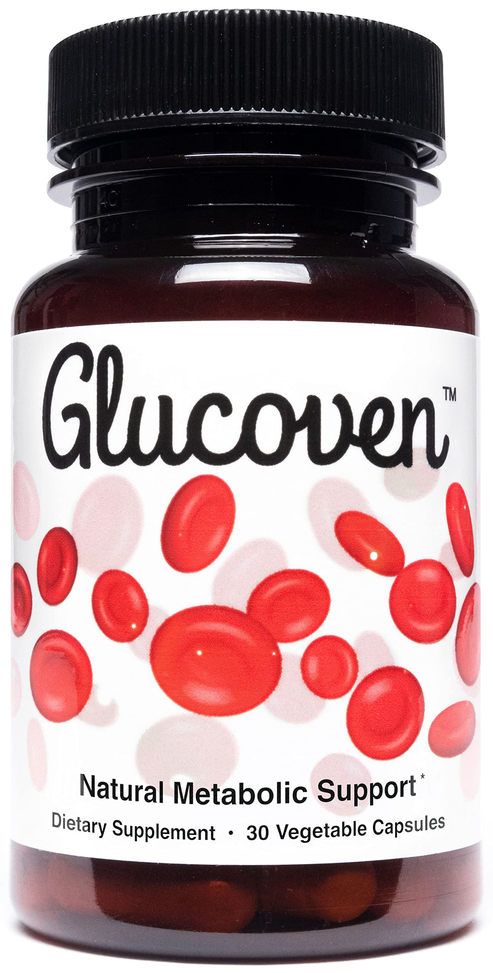 Glucoven bottle label highlights a clean, natural metabolic support formula.