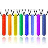 GNAWRISHING sensory chew necklace rainbow diamonds worn for calm sensory play