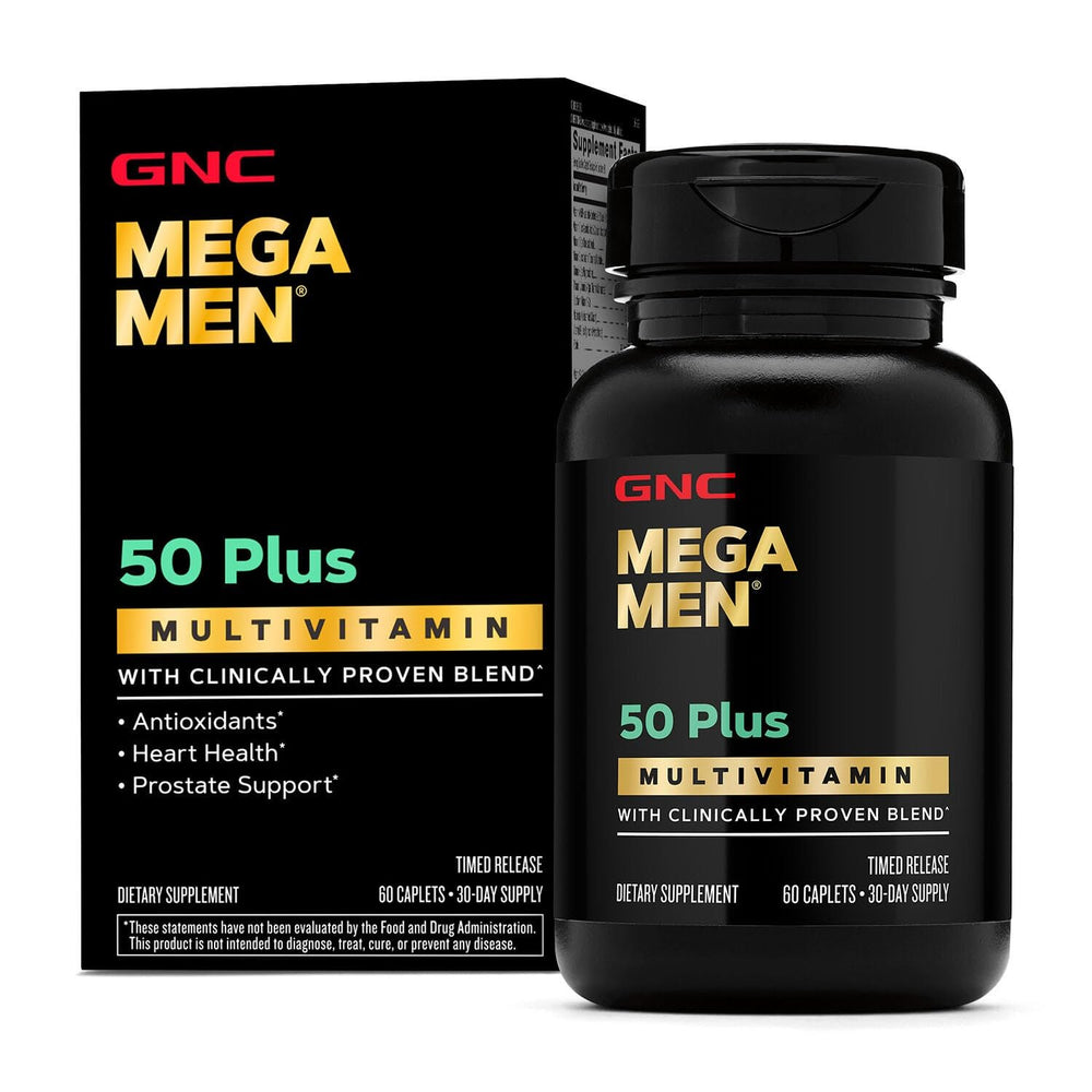 GNC Mega Men 50 Plus bottle pour, potential energy and immune support