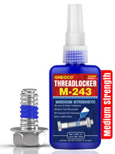 GNEOCO ThreadLocker Blue bottle close-up showing the packaging and cap use