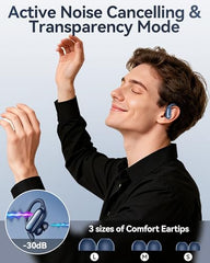 GNMN earbuds with ergonomic earhooks for secure comfort during workouts.