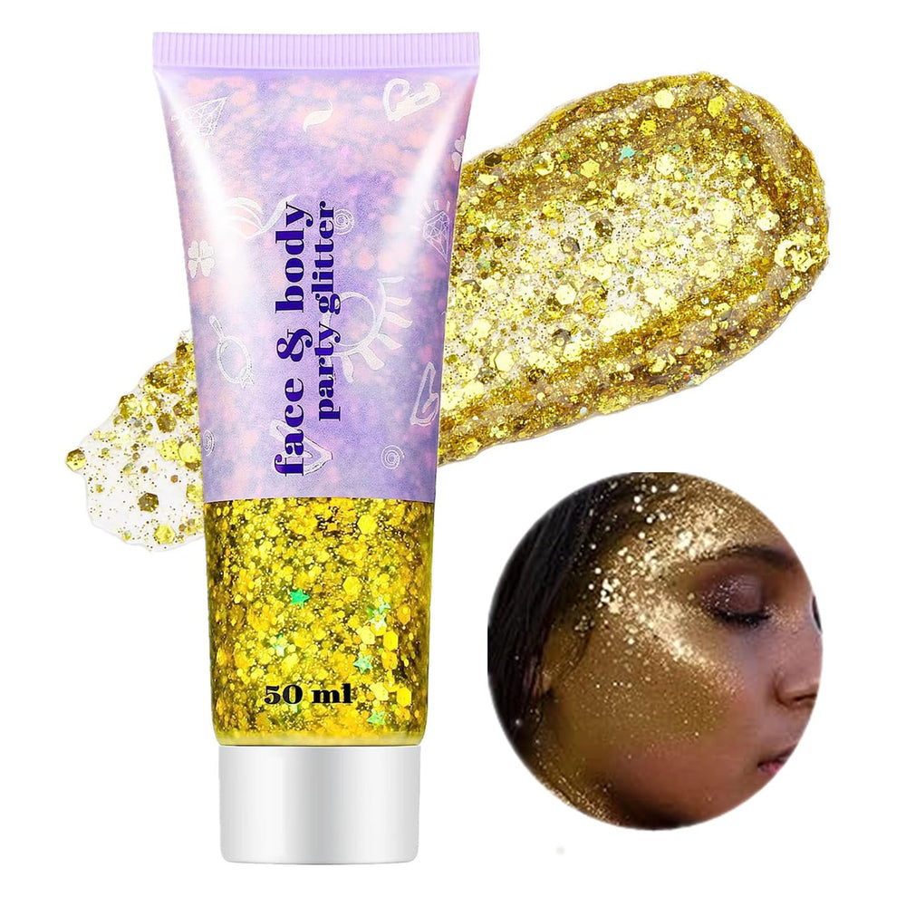 Go Ho Gold Face Glitter close-up showing holographic shimmer for radiant makeup.