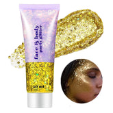 Go Ho Gold Face Glitter close-up showing holographic shimmer for radiant makeup.