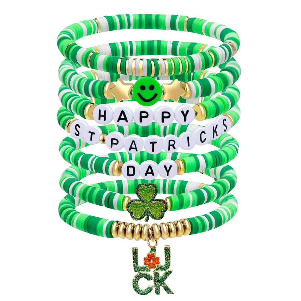Go Ho seven-pack St Patrick's bracelets with shamrock charms for festive styling