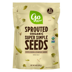 Go Raw Sprouted Pumpkin Seed Mix front label shows organic vegan seeds.