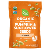 Go Raw pumpkin seeds sea salted bag front for a protein-rich snack.