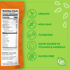 Go Raw sprouted pumpkin seeds sea salted close-up shows crunch and freshness.