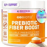 GOBIOTIX fiber supplement powder bottle promotes daily gut balance with plant-based soluble fiber.