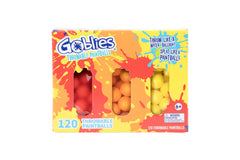 Goblies packaging close-up with ready-to-use throwable paintballs for mess-free outdoor play.