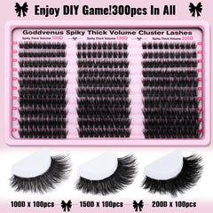 Goddvenus 300pcs mixed lash clusters 10-16mm for DIY ultra fluffy volume.