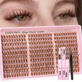 Goddvenus brown lash clusters kit close-up showing natural wispy texture for DIY extensions at home