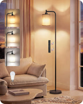 GOEBLESON floor lamp with matte base and linen shade for modern corners