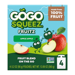 GoGo SqueeZ Non-GMO verified seal signals a fruit-forward snack.
