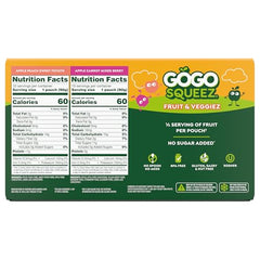 GoGo squeeZ Pedal Peach pouch showing apples, peaches and sweet potatoes.