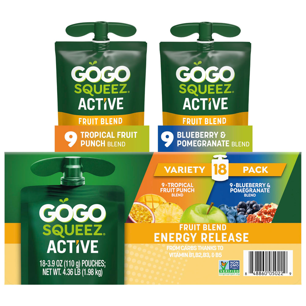 GoGo SqueeZ Active Energy Release tropical fruit punch pouch ideal for pre-workout fueling