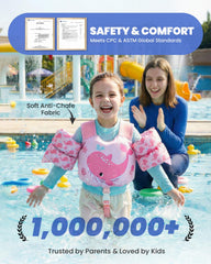 Gogokids vest shows detachable crotch strap for versatile deep or shallow water use.