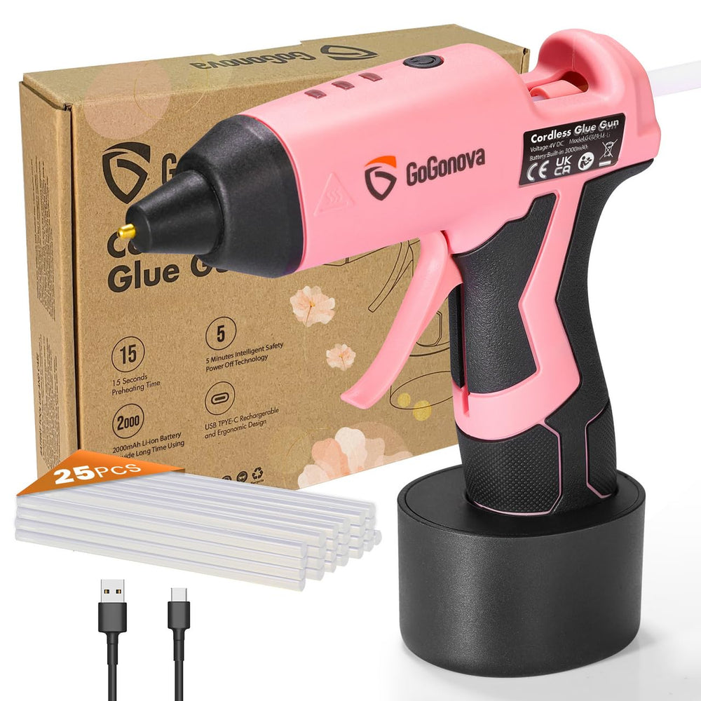 GoGonova cordless glue gun front view for on-the-go crafting.