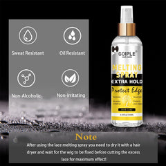 Goiple Lace Melting Spray secures closure wigs for all-day wear.