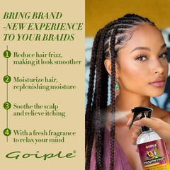 Goiple Loc Moisturizing Spray with passion fruit nourishes scalp.