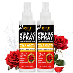 Goiple Wig Milk Spray packshot highlights the convenient 2-pack for wig care.