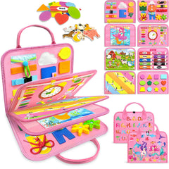 Gojmzo Busy Board with eight pages engages toddlers in hands-on learning and fine motor play.
