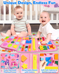 Gojmzo Busy Board alphabet and shapes page supports early literacy and shape recognition.
