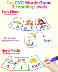 Gojmzo CVC flashcards feature missing beginning and ending letters.