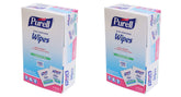 GOJO PURELL premoistened hand wipes packaging variation for versatile cleaning on the go.