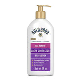 Gold Bond Age Renew Crepe Corrector Body Lotion bottle close up showing hydrating formula