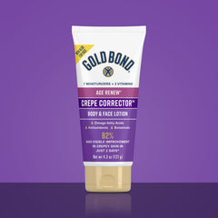 Gold Bond Age Renew Crepe Corrector face application demonstrates smooth, fragrance-free formula.