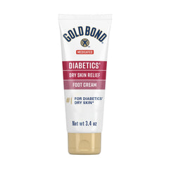 Gold Bond Diabetics Dry Skin Relief Foot Cream tube targeting dry feet for soothing moisture.