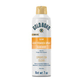 Gold Bond No Mess Clear Spray Bottle shows mess-free, all-over body cooling.