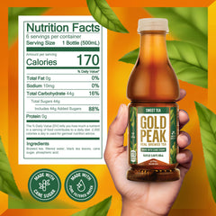 Gold Peak Sweet Tea bottle pour demonstrates easy serving on the go