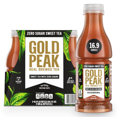 Gold Peak Zero Sugar Tea bottle—refreshing zero-calorie hydration.