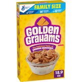 Golden Grahams cereal bowl with milk showing graham cracker flavor for breakfast.