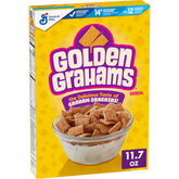 Golden Grahams crispy squares in a bowl with milk for a comforting breakfast.