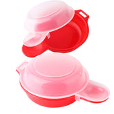 Golden Pearl 2-sets egg cooker top view in red and clear, ideal for quick breakfasts.