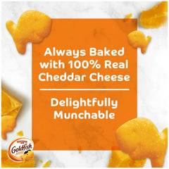 Goldfish cheddar cheese crackers in a 1-ounce single-serve pouch.