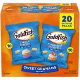 Goldfish Grahams multipack with 20 single-serve packs for on-the-go snacking.