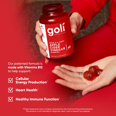 Goli ACV Gummies ingredients label highlighting B12 and beetroot.