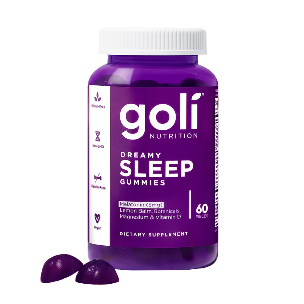 Goli Dreamy Sleep Gummies bottle promotes a calming nightly routine.