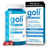 Goli Zero Sugar Ashwagandha bottle shown for easy stress support routine.