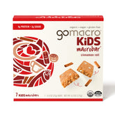 GoMacro Kids Cinnamon Roll MacroBar packaging showcases organic ingredients and kid-friendly convenience.