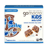 GoMacro Kids Oatmeal Chocolate Chip Bar packaging highlights on-the-go snack convenience.
