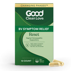 Good Clean Love Reset packaging box showing the OTC feminine care solution