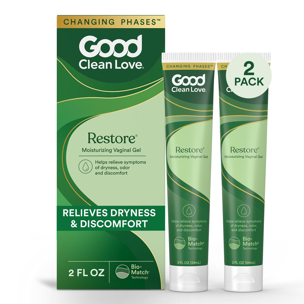 Good Clean Love Restore bottle with applicator for targeted dryness relief