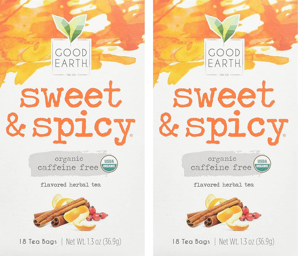 Good Earth Tea Co organic sweet-spicy tea bags in a pack of two for easy brewing.