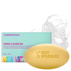 Good Molecules Hydrate & Cleanse Bar creates a rich face and body lather for gentle cleansing.