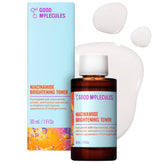 Good Molecules Niacinamide Brightening Toner bottle promotes even tone and subtle glow.