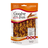 GOOD 'N' FUN Triple Flavor Blasts packaging featuring real chicken for long-lasting dog engagement.